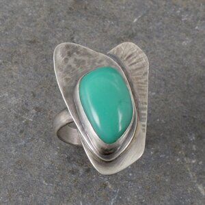 Sterling Silver 925 and Chrysoprase Cocktail Ring, Size 9, One-of-a-kind
